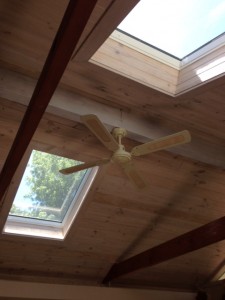 Velux Skylights installed in timber lining board ceiling Montrose
